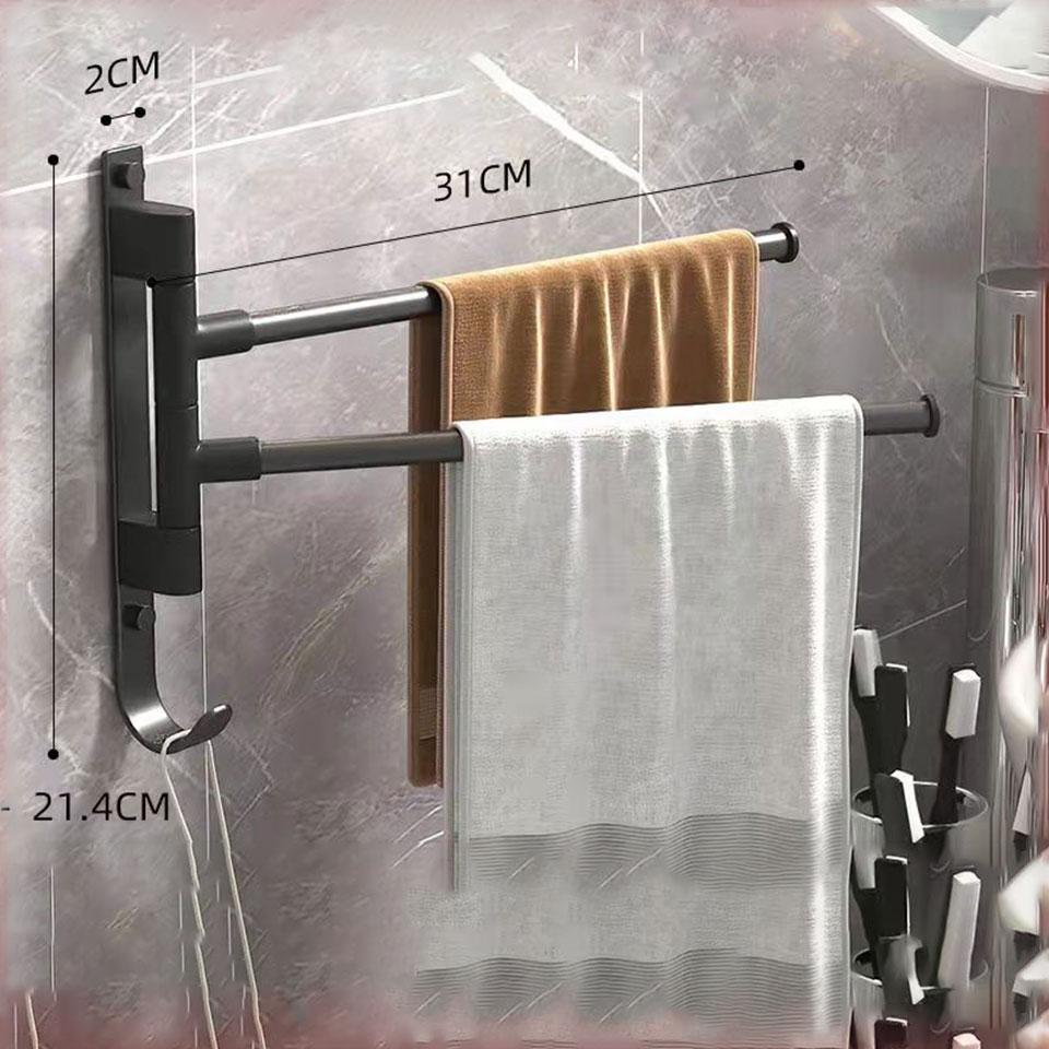 31cm Rotating 2 Bar Bathroom Towel Rack Free Punching Multi-bar Drying Space Aluminum Towel Bar Bathroom Rack Dormitory Rack Kitchen Towel Rack