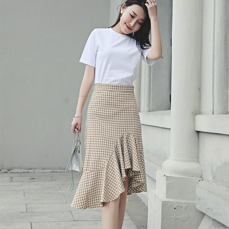 2020 High-waisted Tight-fit Plaid Skirt Woman Vintage Package Hip Fishtail Skirt Slim Lady Skirts