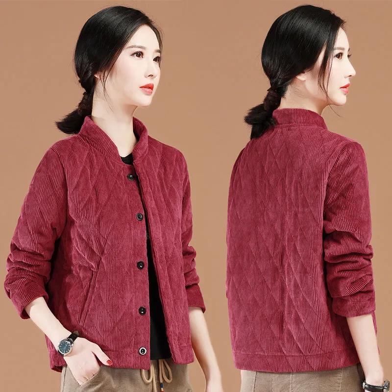 Corduroy Quilted Jacket Women's Warm Cotton Coat Corduroy Padded Short Jacket Women