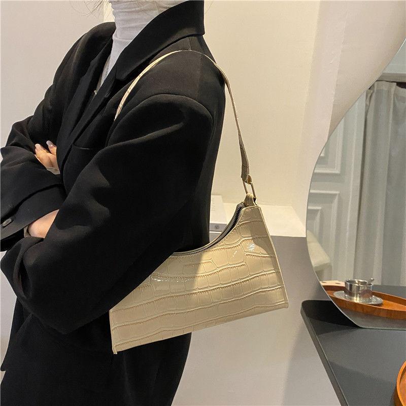 Exquisite Shopping Bag Niche Underarm Bag Women Retro Casual Women's Shoulder Bag Crocodile Grain Leather Solid Color Women's Chain Handbag