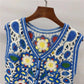 Flower Embroidery Hollow Design Retro Style V-neck Sleeveless Waistcoat  Women's Spring and Summer