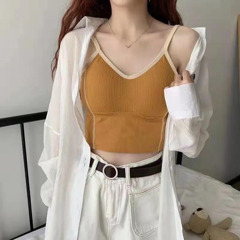 Korean Version of The Retro Contrast Color Girl No Steel Ring Small Chest Gathered Tube Top Bottoming Beautiful Back Vest-style Underwear Women's Bra