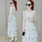 Women's Summer Dress Chiffon Polka Dot Square Collar Sleeveless Long Dress