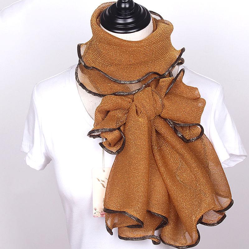 Bright Silk Edging Scarf Women Long Fashion All-match Dancing Scarf Sweet Shawl Wrap