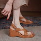 Wedge Sandals Women's Summer Sponge Cake Thick-soled Real Soft Leather Casual Style Summer Fashion High Heels