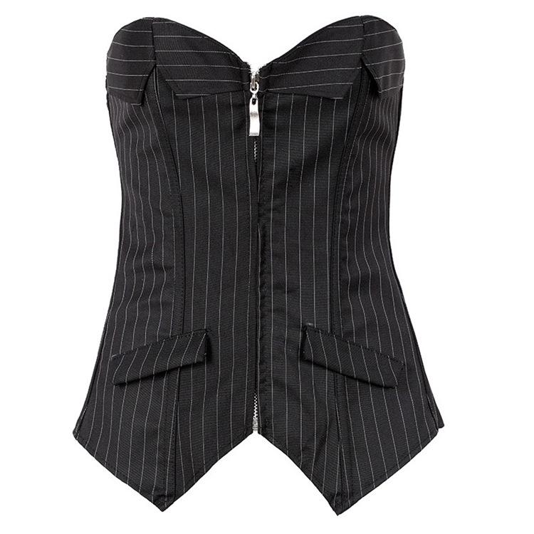 Elegant Black Chest Tights Corset Suit Sexy White Collar Business Wear Steel Boned Corsets Training