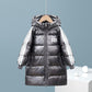 Children's White Duck Down Warm Down Jacket Mid-length Plus Velvet Padded Over The Knee Coat Winter