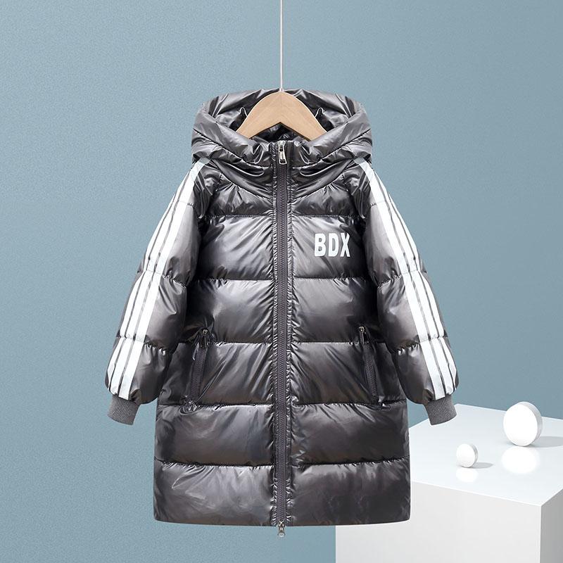Children's White Duck Down Warm Down Jacket Mid-length Plus Velvet Padded Over The Knee Coat Winter