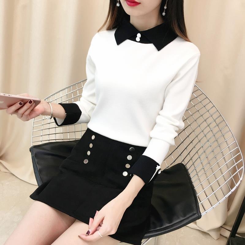Fall/winter Pullover Slim-fit Sweater Long-sleeved Doll Collar Top Fashion Knitted Women's Bottoming Shirt