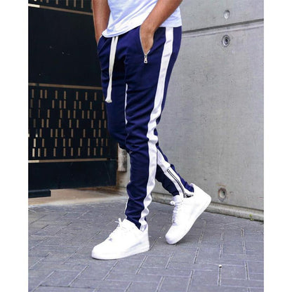 Men's Sports Pants Long Pants with Zipper Cotton Color-block Pants Casual Sports Men's Pants