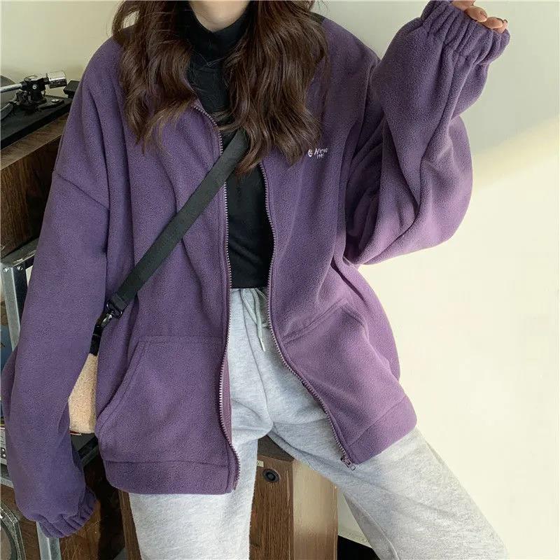 Spring and Autumn Loose All-match Sports Cardigan Hooded Baseball Uniform Sweater Women Coat