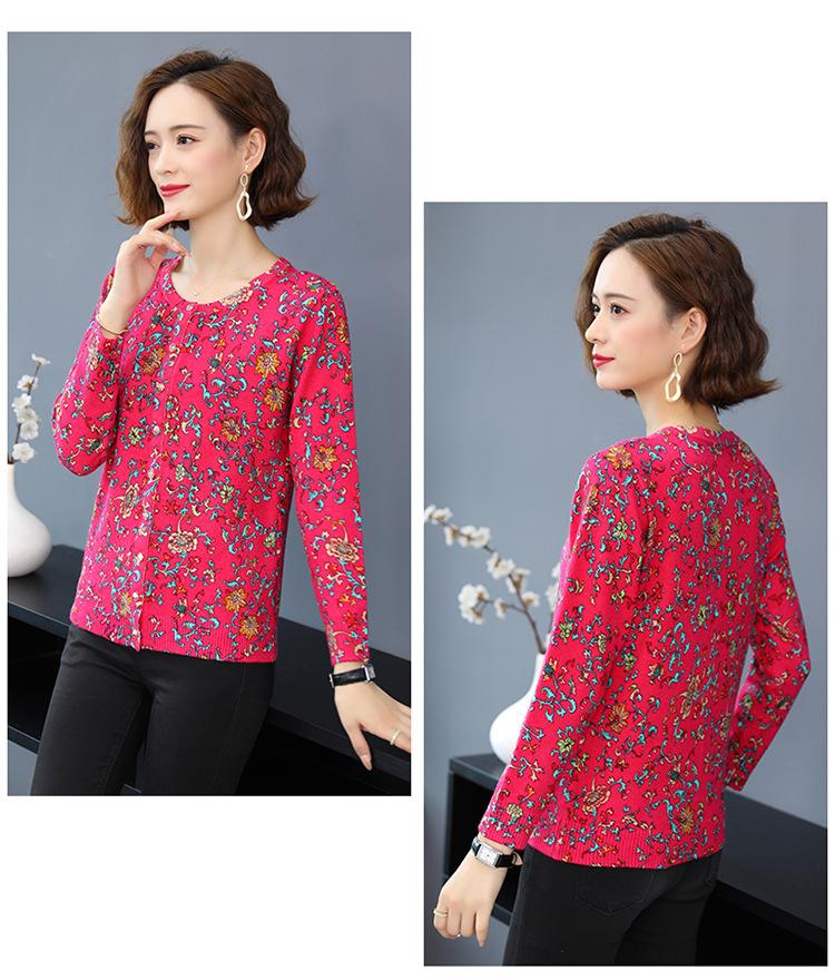 Autumn Winter Floral Cardigan Sweater Women Long Sleeve O-neck  Woolen Sweater Female Plus Size Knitted  Jacket