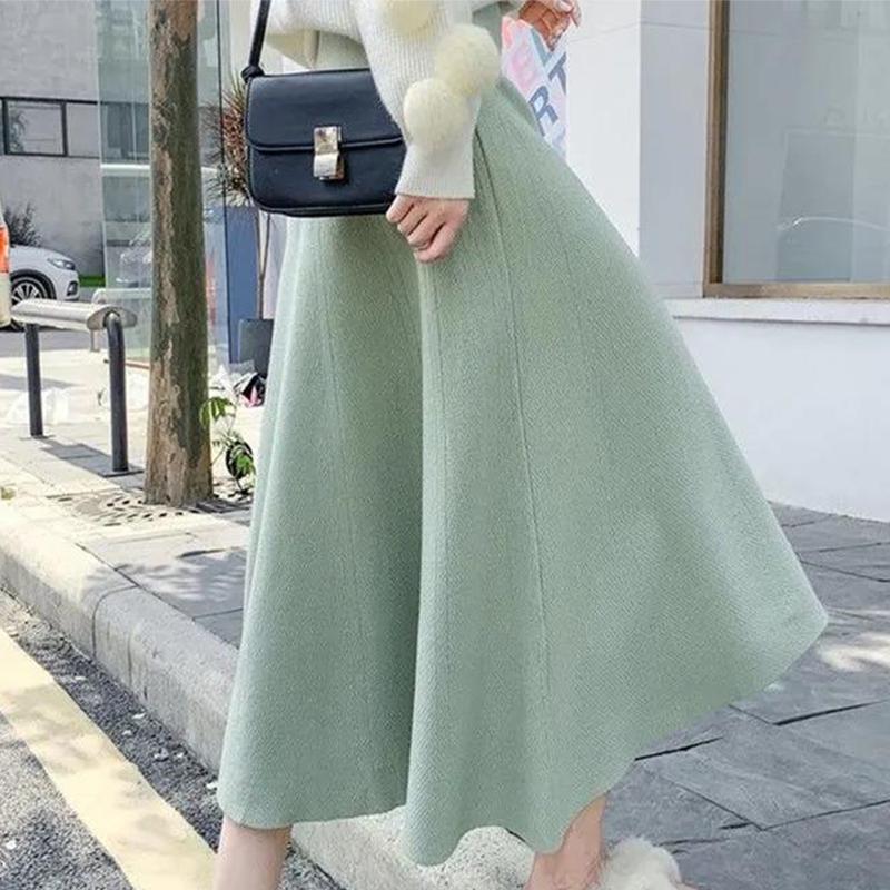 1PC Thick Skirt Knitted Pleated High Waist Midi Long Autumn Warm Dress Bottoming Skirts