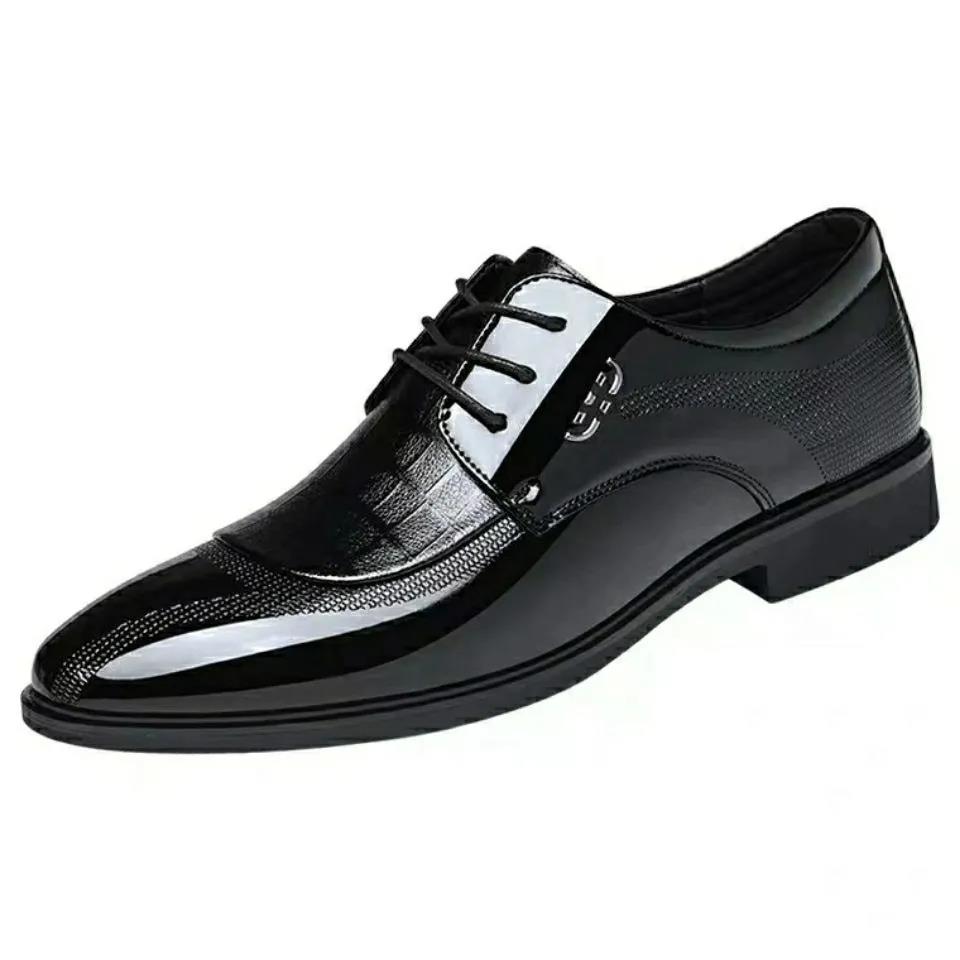 Oxford Business Men Shoes Patent Leather Lace Up Shoes Business Dress Soft Sole Breathable Spring Wedding  Shoes