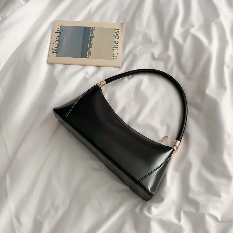 Lady Simple Glossy Elegant baguette Bag PU Leather Armpit Bag for Women Shoulder Handbags