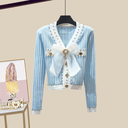 Women's Temperament French Waist Small Coat Shawl Thin and Age-Reducing Bow Knot Sweater with Dress