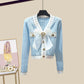 Women's Spring Suit Temperament French Waist Slimming Bow Sweater Dress Two-piece Set