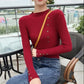 Button Half Turtleneck Sweater Women's Slim Fit Slim Long Sleeve Bottom Shirt Fashion Solid Color Stretch Pullover Large Size