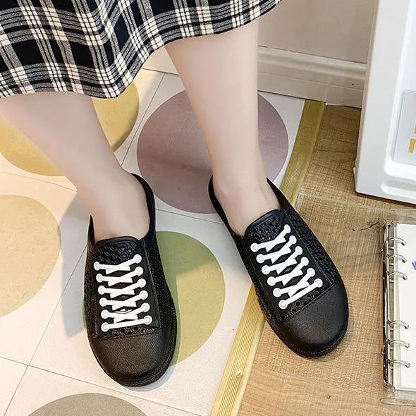 Women Summer Hollow Out Flat Bottom Shoes Female Solid Color Anti-slip Soft Sole Casual Cool Shoes