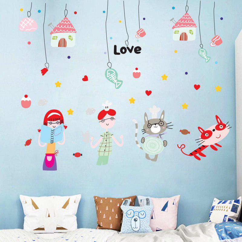 [Wall sticker ]Cartoon Cat Fish Bone Wall Stickers For Kids Rooms Nursery Bathroom Tile Home Decorat