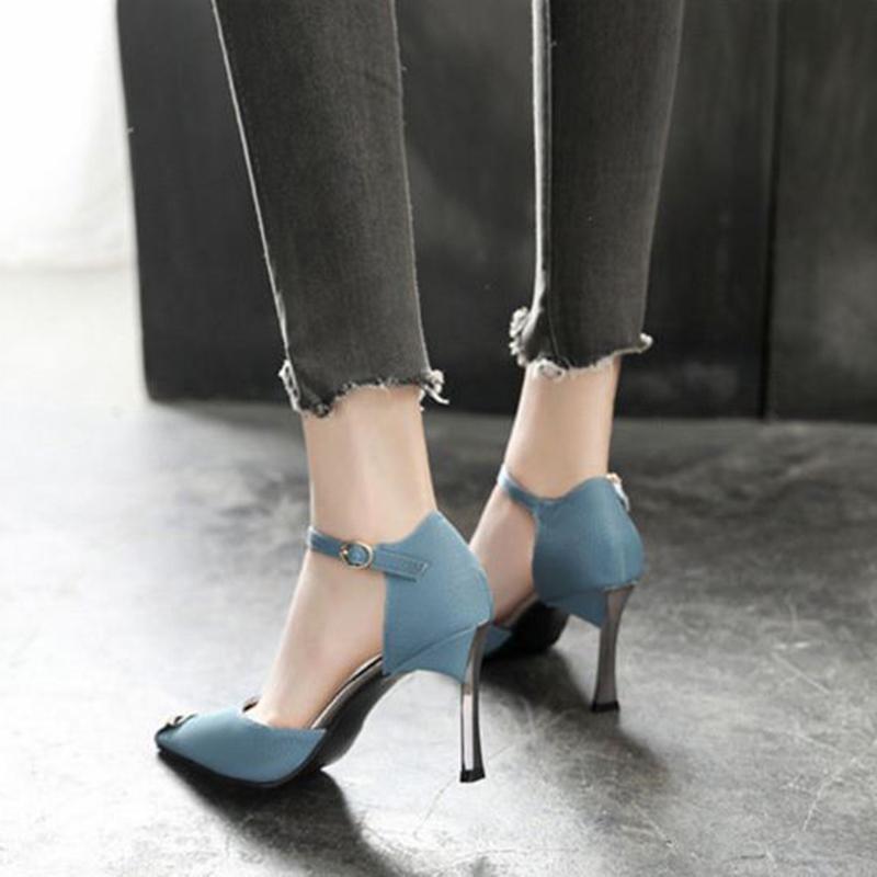 Spring  Autumn High Heels Stiletto Metal Pointed French Girl Sandals Stiletto All-match Single Shoes