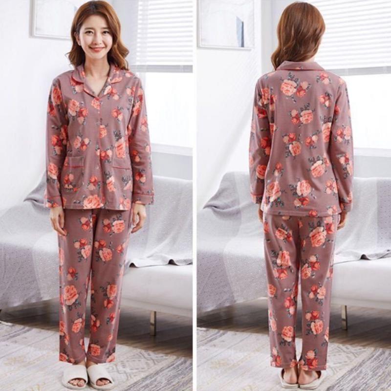 Women's Long Sleeve Floral Printed Pajamas Set Spring Autumn Casual Sleeping Suit Loose Comfortable Home Wear Pants Blouses Two Piece Set