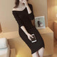 Autumn Winter Half-high Collar Knitted Dress Women's Mid-length Knee-length Hip Skirt