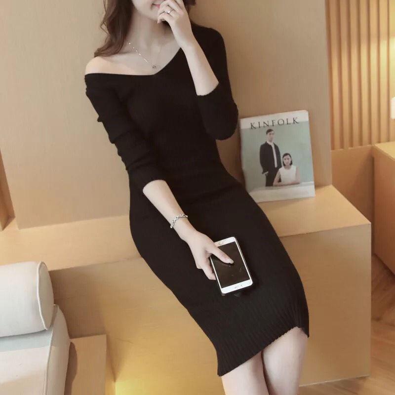 Autumn Winter Warm Women Sweater Dress Fashion Slim Knitted Dress Long Sleeves Female Dresses