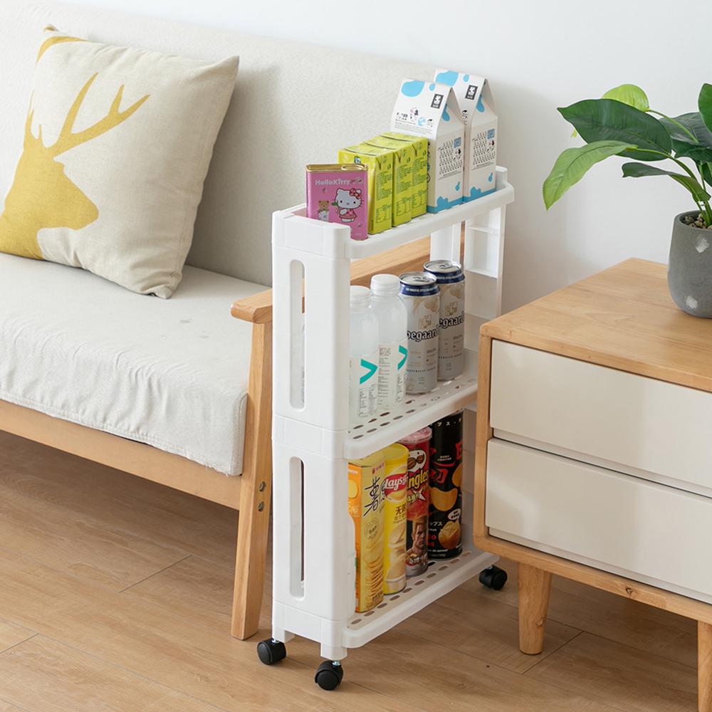 3/4 Layer Kitchen Storage Rack Fridge Side Shelf Removable with Wheels Bathroom Organizer Holder