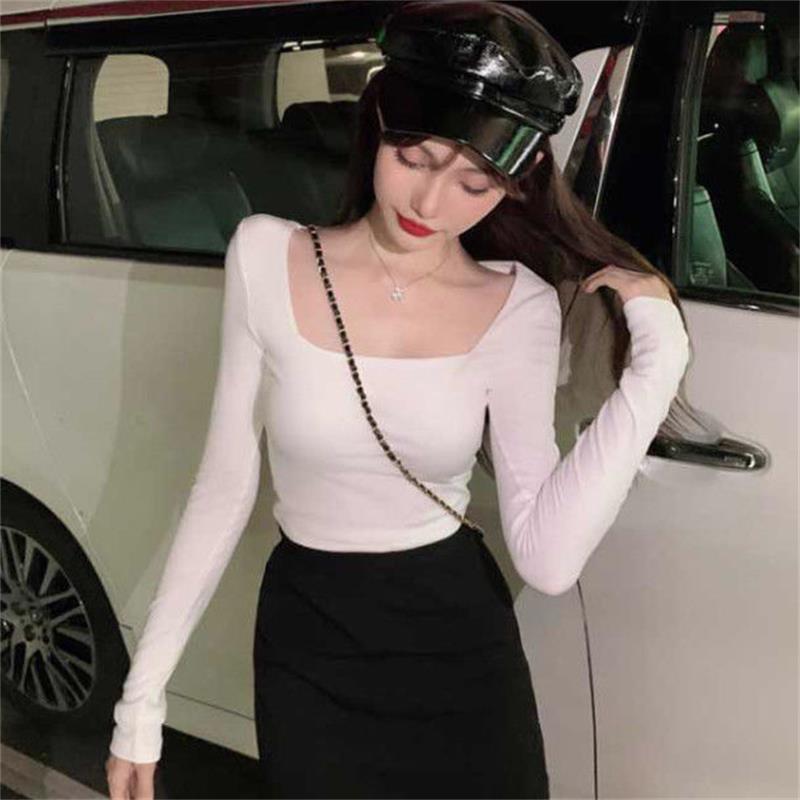 Fall Women Casual Square collar Women Autumn Long sleeve T-Shirt Women Basic Tee Pullover