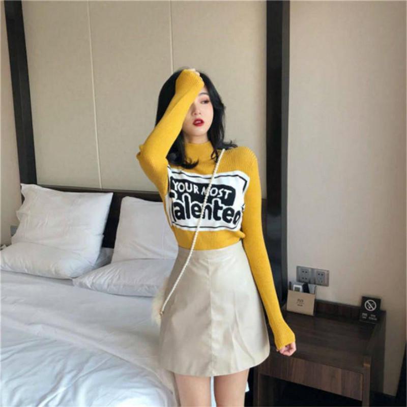 Autumn and Winter Tight Fit Pullover Long-sleeved Bottoming Shirt Printing Wild Sweater