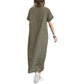 POLO Collar Cotton Linen Lapel Short Sleeve Loose Pocket Temperament Women's Casual Dress