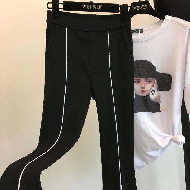 Spring and Autumn Women's Pants Casual Elastic Waist Look Thin and Contrast Three-dimensional Slim Stretch Flared Pants with Slits