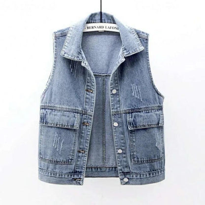 Women's Denim Vest Short Spring/summer-autumn 2021 Simple Big Pocket Sleeveless Vest All-match Loose Top Cardigan