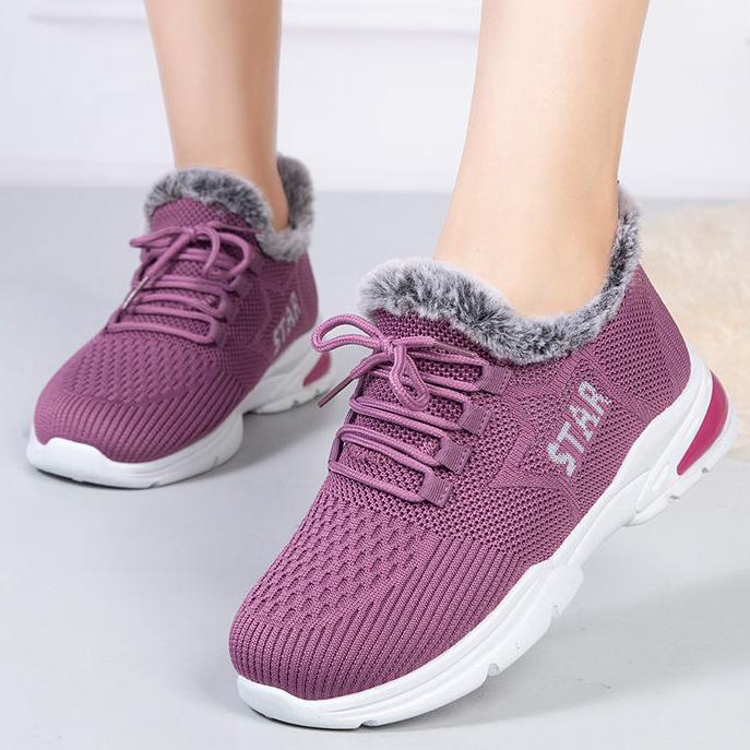 Women's Winter Breathable Flat Cotton Shoes Female Plus Size Plush Thickened Soft Sole Anti Slip Cotton Shoes