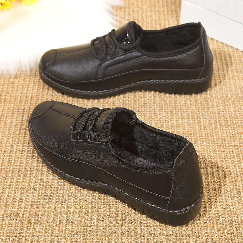 Soft-soled Comfortable Casual Non-slip Round-toe Flat-bottomed Women's Shoes Fleece Warm and Comfortable Cotton Shoes