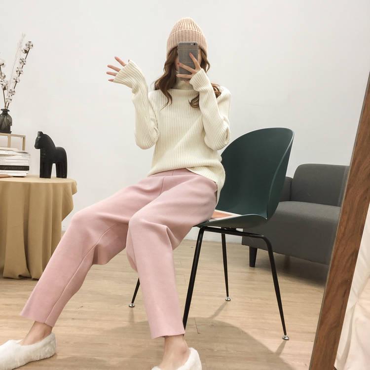 Winter Lazy High Collar Thick Vertical Stripes Loose Thin Sweater Women Bottoming Shirt
