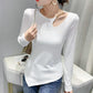 Fashion Irregular Leopard Print Top Women Sexy Hollow Out Shoulder Long Sleeve Top Fashion Large Size Bottoming Shirt