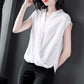 V-neck Chiffon Shirt Women's Summer Belly Cover Blouse Short-sleeved Loose Temperament Sleeveless Slim Solid Color Large Size Shirt Women Summer Top