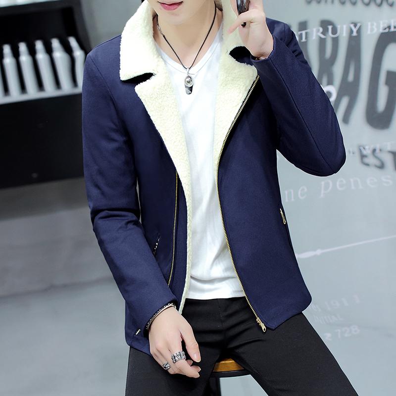 Men's Cotton Jacket Winter Thickening Plus Velvet Fashion Trend Casual Lamb Wool Slim Men's Jacket