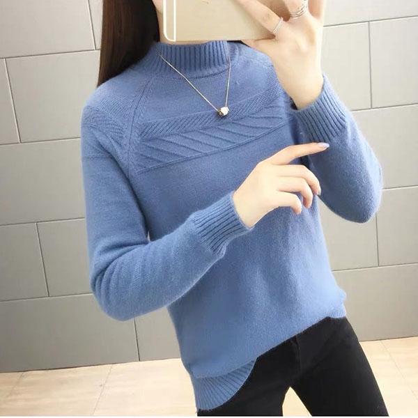 Women's high-necked Sweater Short Loose Thickened Pullover Sweater Fall/Winter Knit Jumper Bottoming Shirt