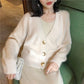 6 Colors Women Faux Mink Cashmere Lazy Loose Sweater Knitted V-neck Cardigan Button Coat