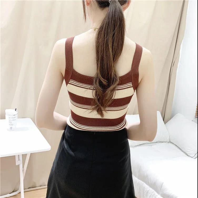 Camisole Women's Striped Knitted Sexy Inner Wear Slim Sports Casual Simple Top