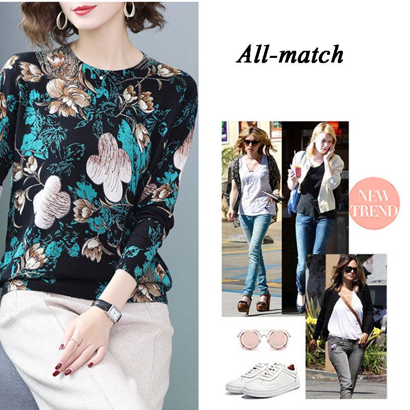 Women 3D Printed Sweater O-neck knit Pullover Short Wool Blend Sweater Casual Jumper Top