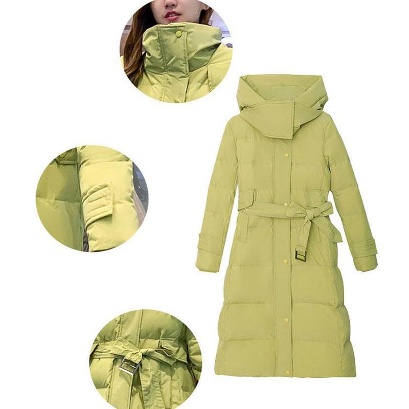 Winter Down Padded Jacket Korean Style Waist Long Padded Jacket with Hood Thickened Knee-length Windbreaker Jacket Suitable for Women