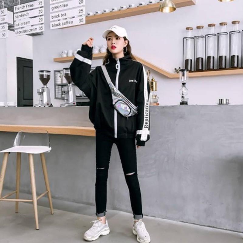 Spring and Autumn Sports Jacket Women Harajuku Personality Short Jacket Large Size Loose Jacket