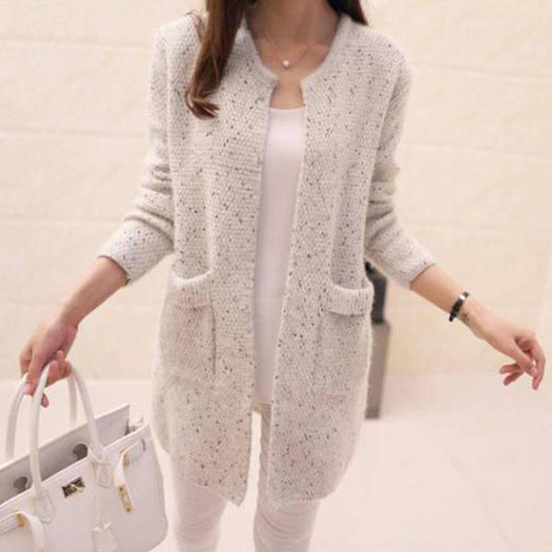 Autumn Loose Mid-length Sweater Fashion Knitted Cardigan Jacket Versatile Simple Female Tops