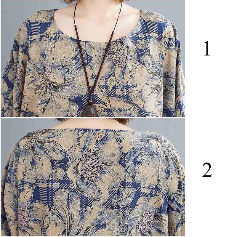 WTEMPO Plus Size Ladies Dress Summer 3/4 Sleeve Round Neck Long Dress Casual Bohemia Long Robe Mid-calf Length