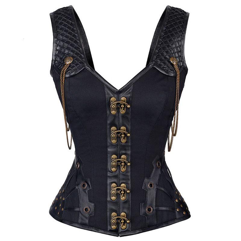 Gothic Retro Corset Steampunk Jacquard Shoulder Corsets Tops Women Straps Tank Slim Corselet Bustier