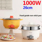 1000W Stainless Steel Electric Heat Pot Wok Non-stick Pot Porridge Pot with Steamer for Family 26cm